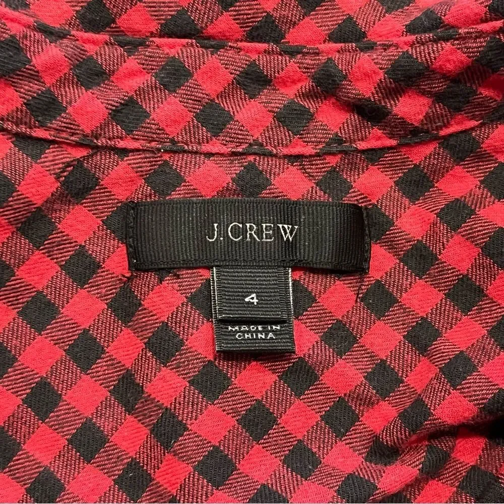 J. Crew Red & Black Buffalo Plaid Flannel Button Up Long Sleeve Shirt Size 4